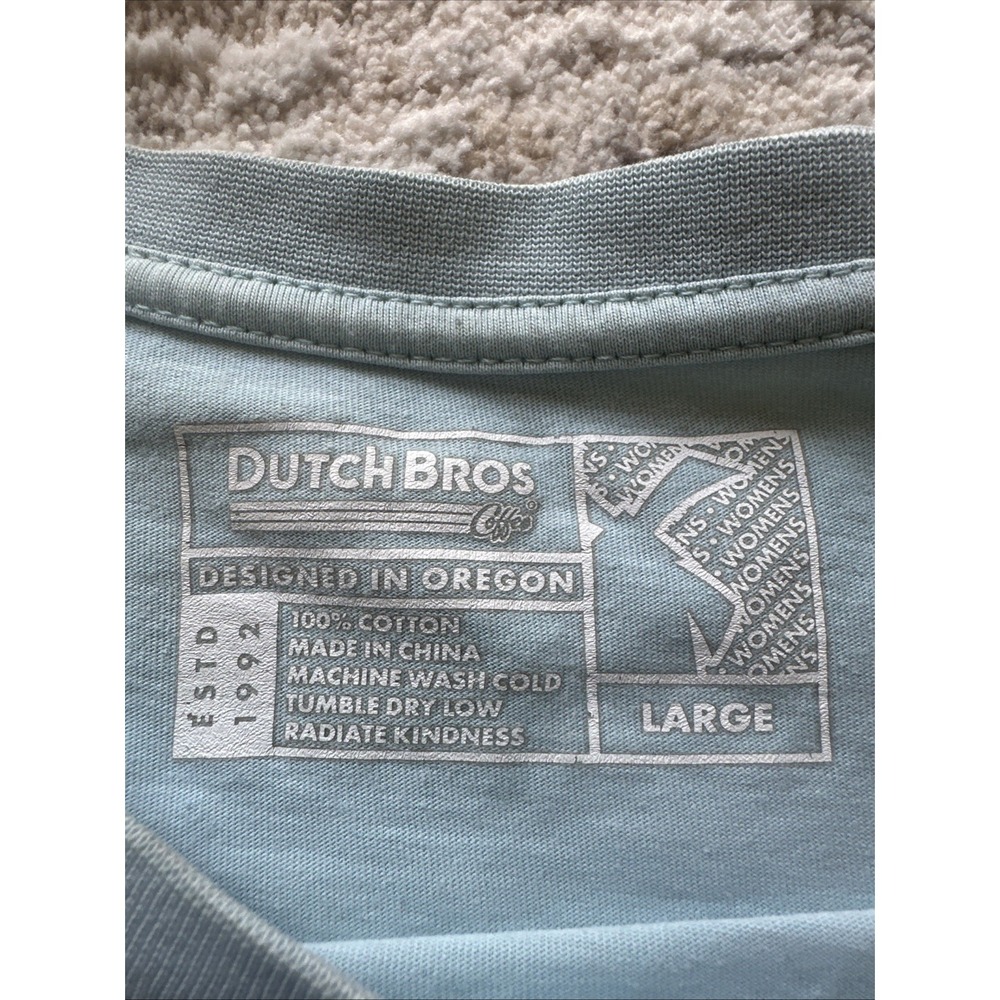 Dutch Bros Coffee T-Shirt Women Light Blue Sz L Est 1992 Windmill Short Sleeve - Picture 2 of 10